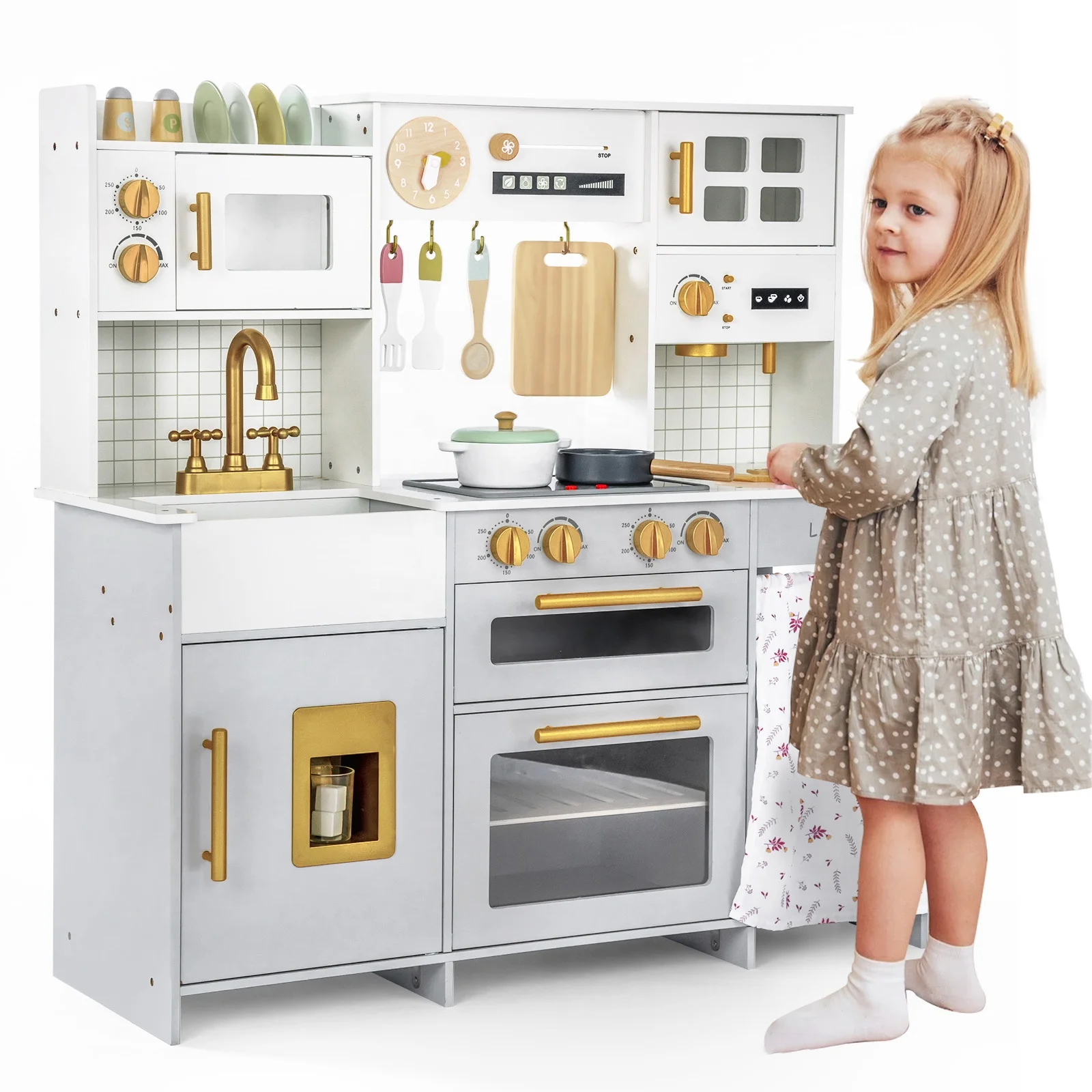 Girls Cooking Kitchen Toys Wooden Pretend Play Kitchen Simulation Cooking Utensils Set  Wooden Simulation Kitchen Set Toys