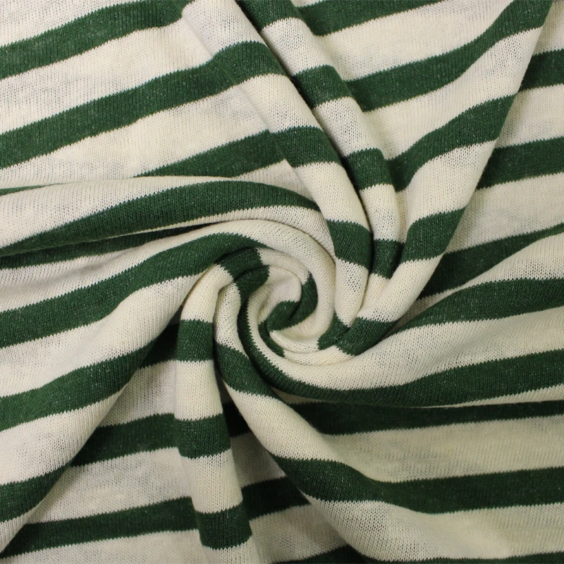 Wholesale 48% Ecovero viscose 39% linen 13% polyester stripe jersey comfortable recycled knitted fabric for Sportswear
