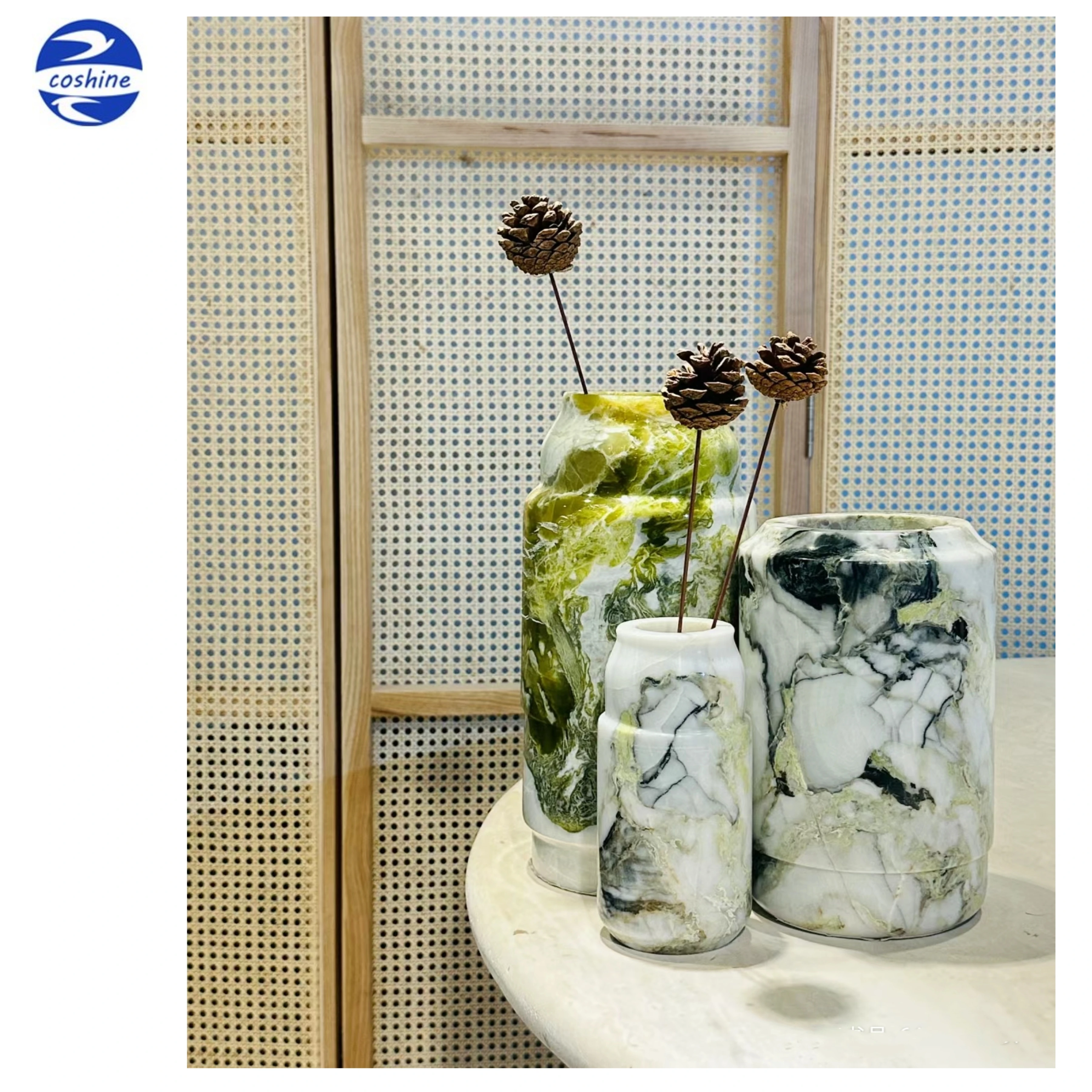 Customized Nordic Natural Yellow Green Onyx Tabletop Decor Small Black Granite Flower Vases White Marble Green Onix Jade Vase