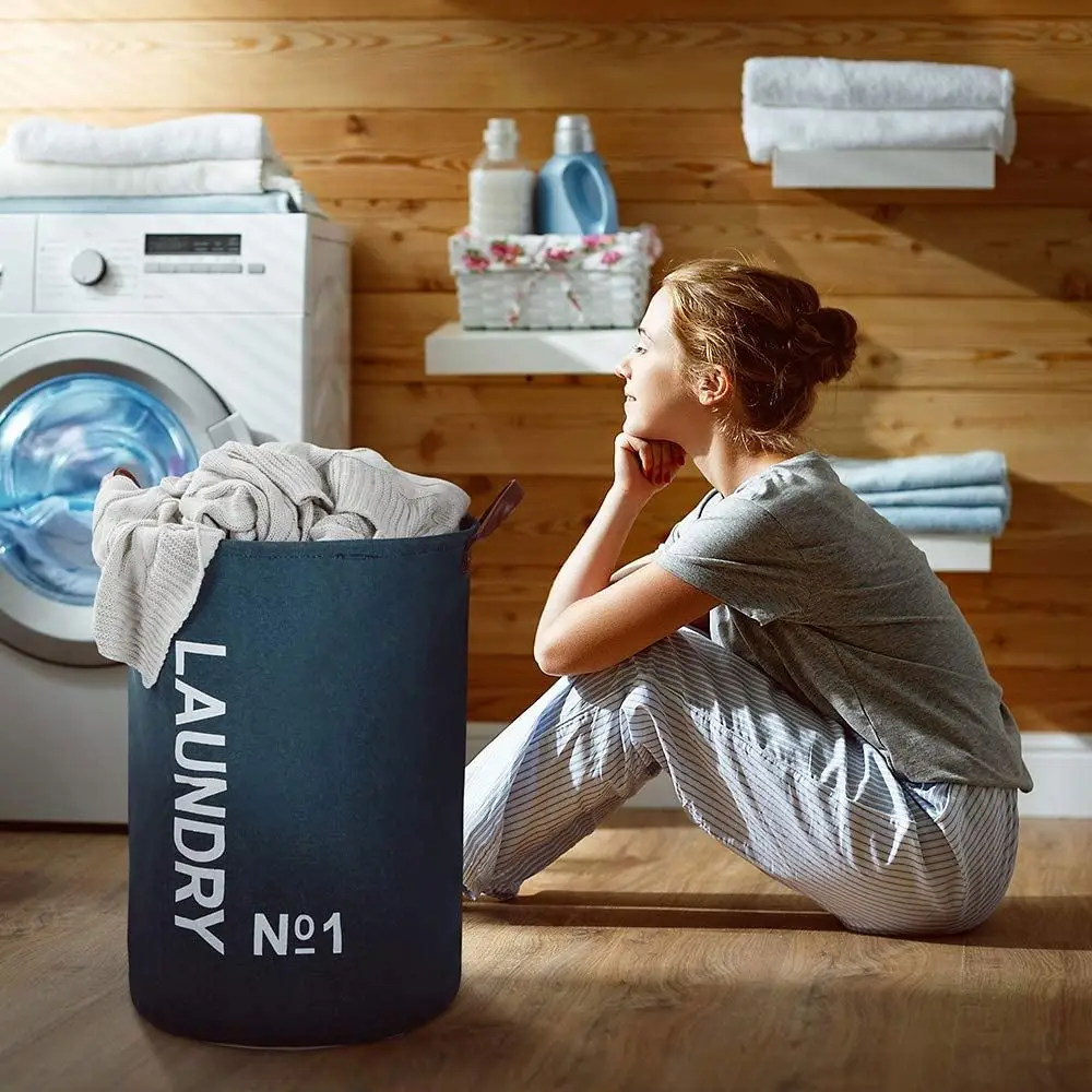 Large Laundry Hampers Removable Laundry Basket Foldable Fabric Laundry Basket Drawstring Waterproof Round Cotton Linen