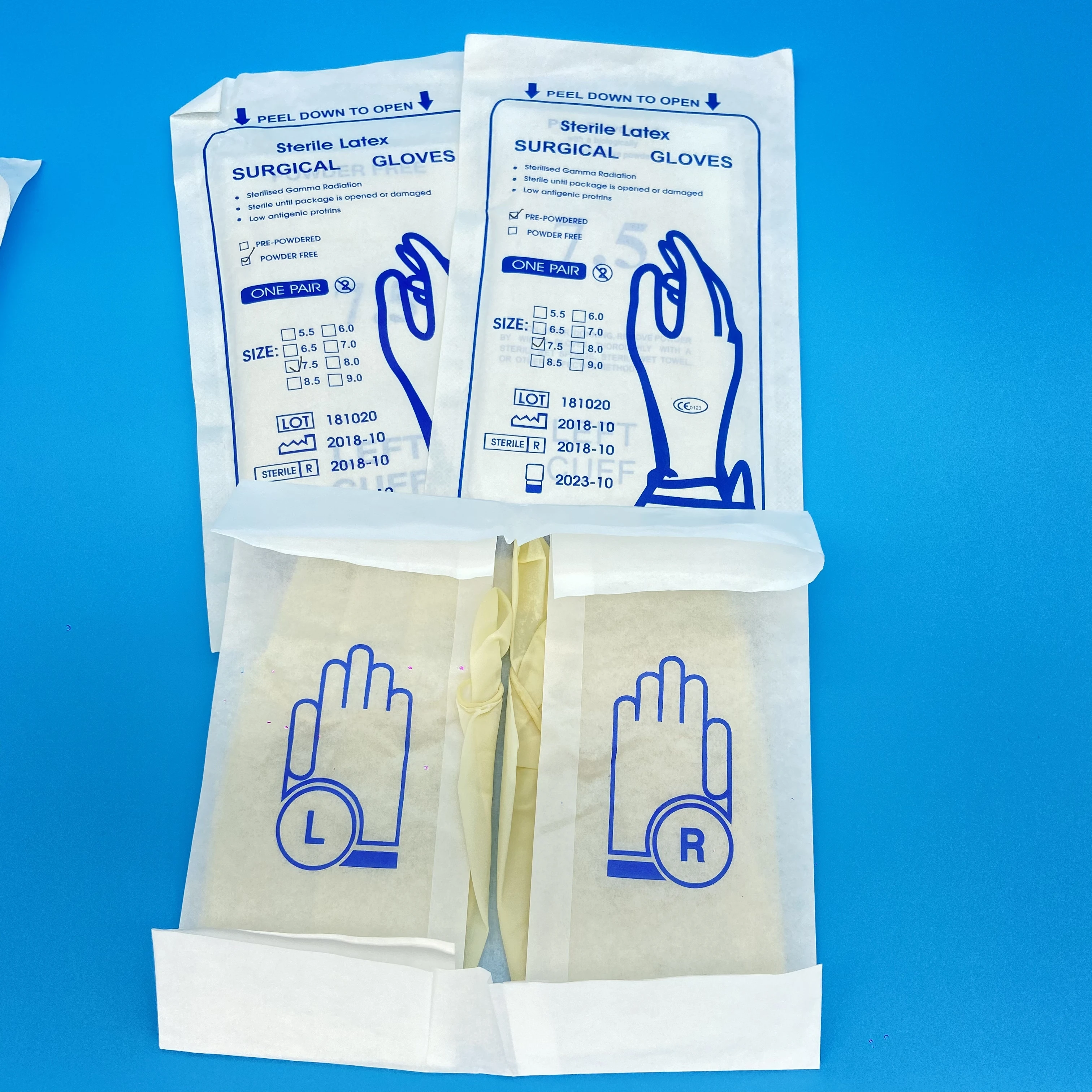 Disposable Medical Latex Gloves Powdered or Powder-Free Sterile Latex Surgical Gloves Powdered with CE and ISO