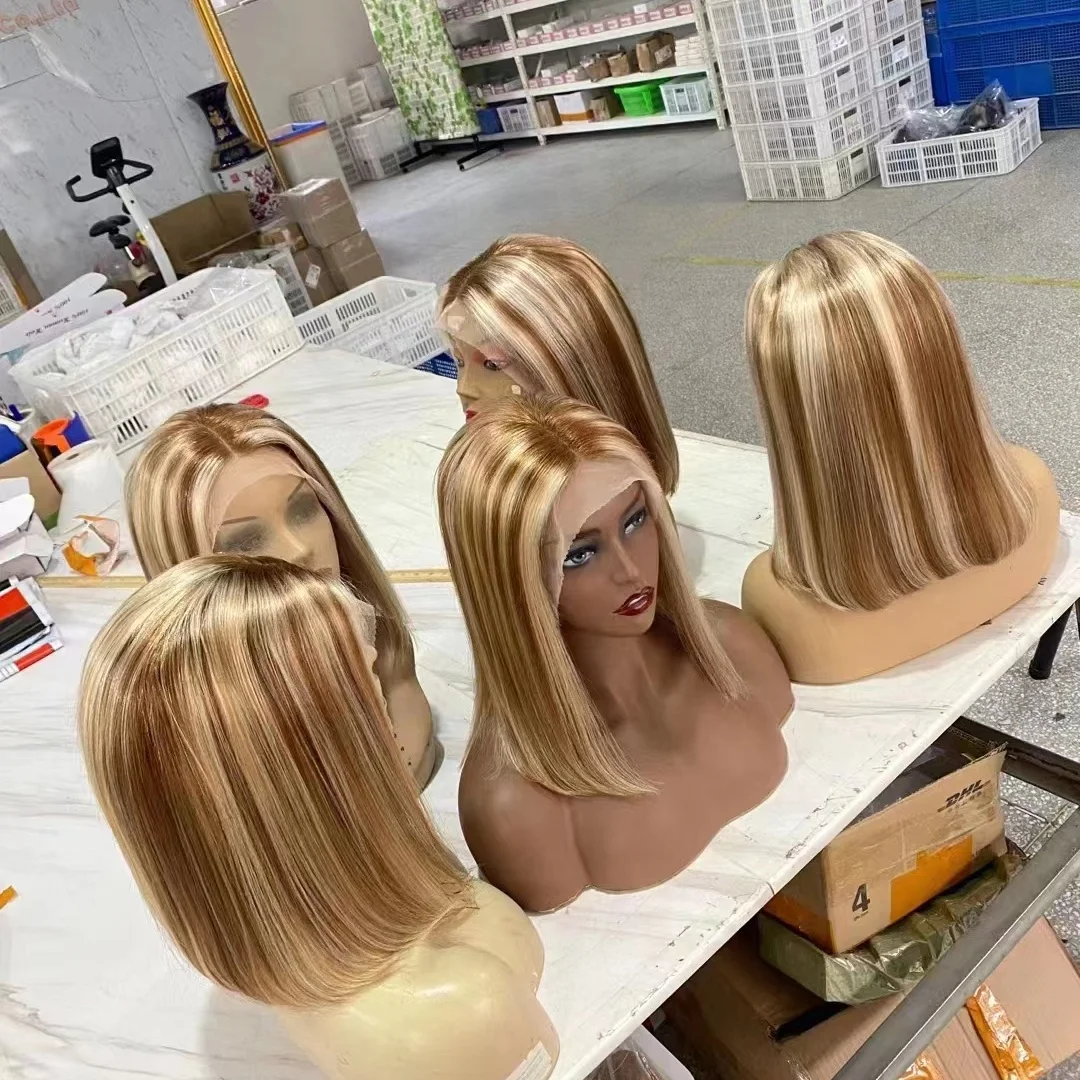 Amara summer best sale 100% bob wig human hair lace front brazilian hair bob 12inch ombr blonde short bob wigs for black women