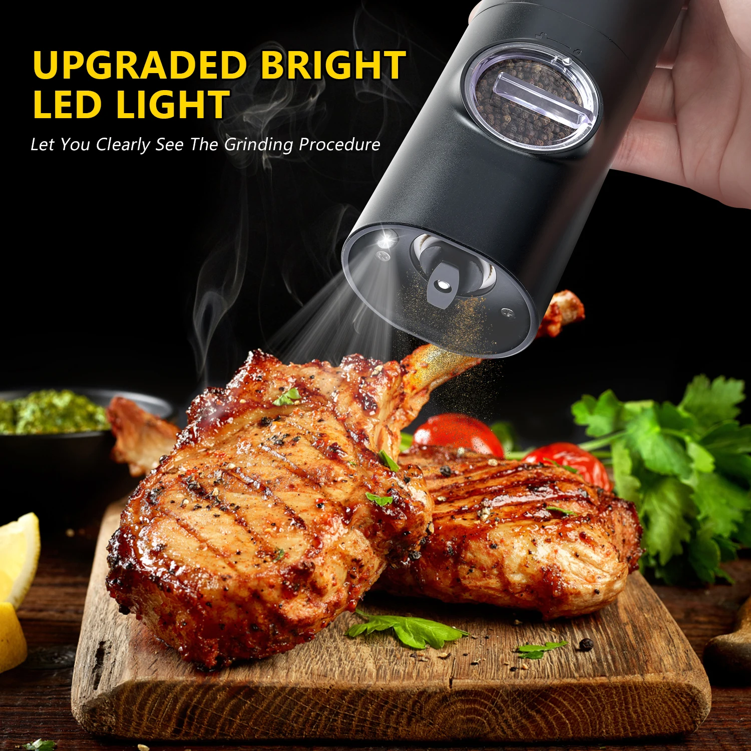 Dallfoll Electric Salt and Pepper Grinder with LED Light Rechargeable Salt Pepper Grinder with 5 Adjustable Grinding Coarseness