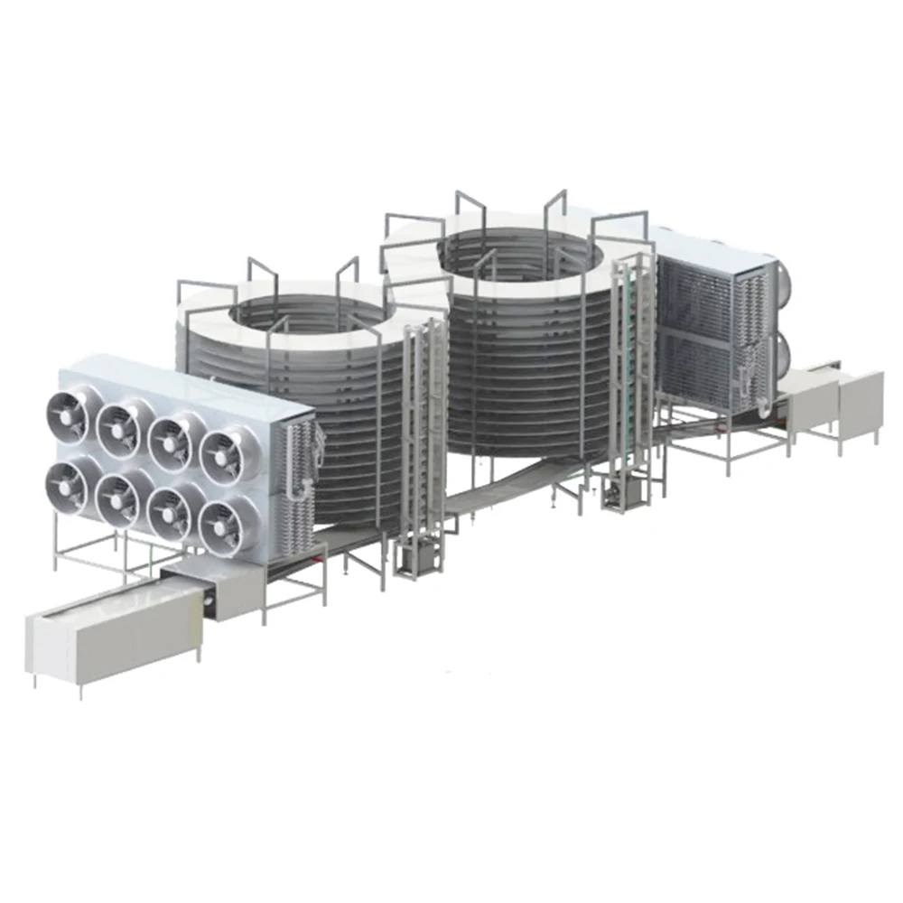 Double Spiral IQF Tunnel Quick Freezer for Vegetable/Seafood Processing Plant