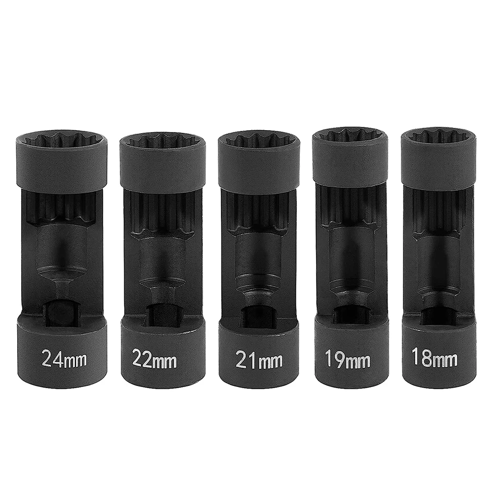 5Pcs 12 Point Suspension Strut Socket Chrome Vanadium Steel Strut Nut Socket Set 1/2in Drive 1824mm for Car Repair Tool