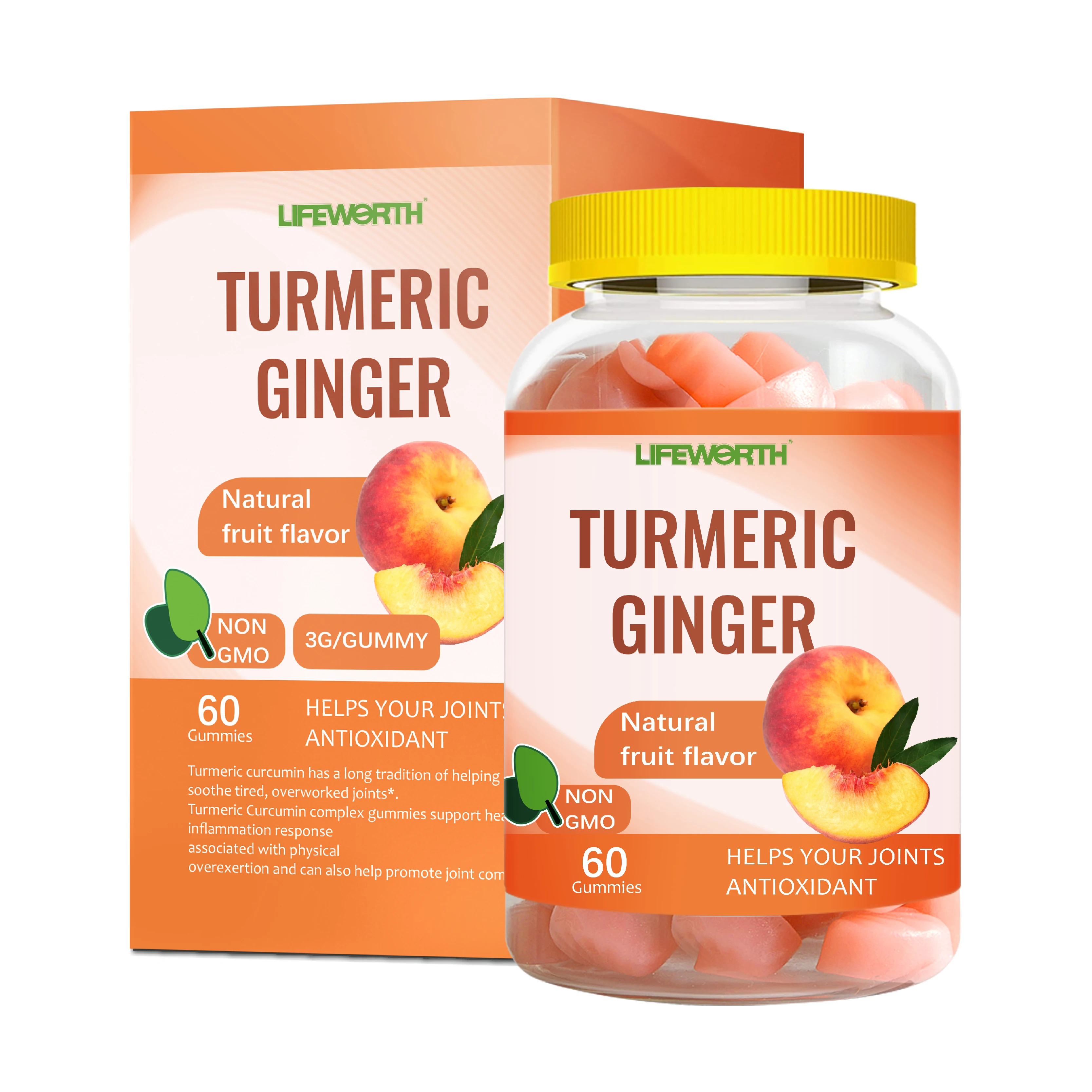 LIFEWORTH Sugar-Free 95% Curcumin Turmeric Gummies with Black Pepper Joint Support and Antioxidants Detox Gummy Candy