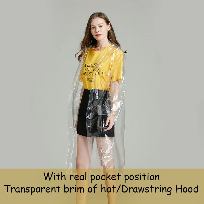 Impermeable Transparent Plastic EVA PVC Girls Custom Raincoat with Backpack Position