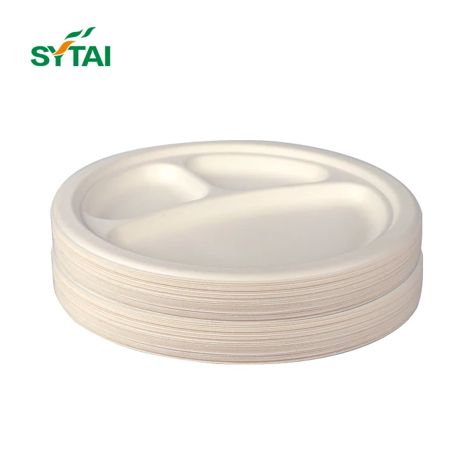 100% Biodegradable Dinnerware Round Plates Made of Disposable Sugarcane Fibers Compostable Dinner Tableware Dish Plates