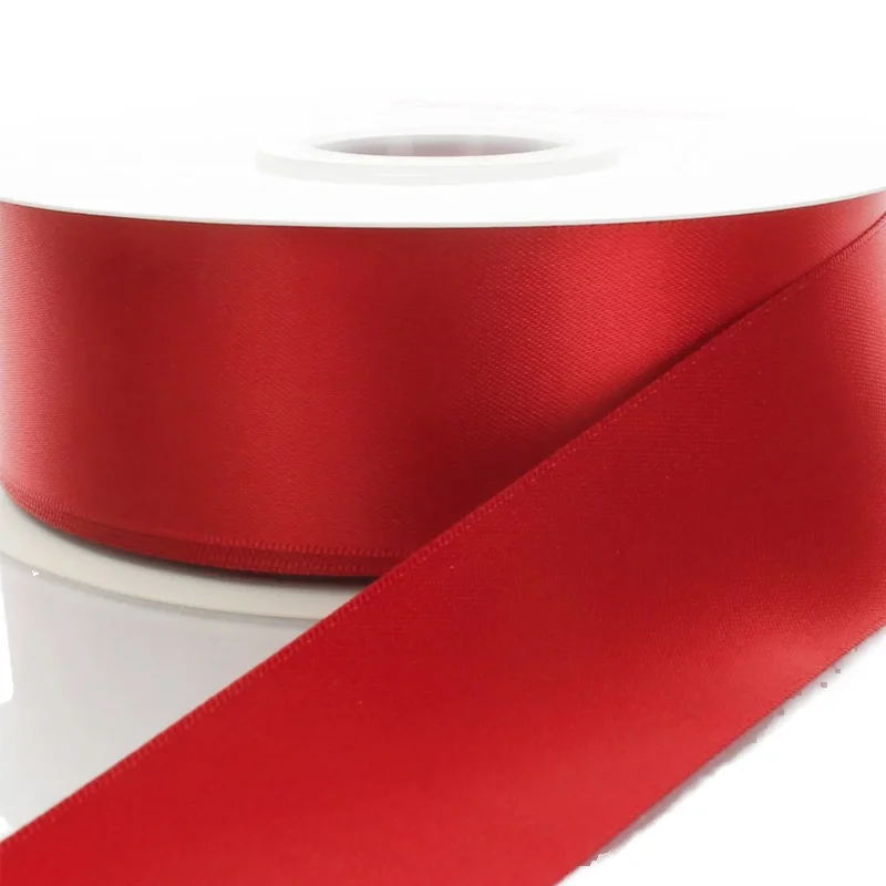 1.5 Inch Red Double Sided Satin Ribbon 100 Yards Solid Color for Bow Making Wedding Gift Wrapping Logo Pattern on Roll