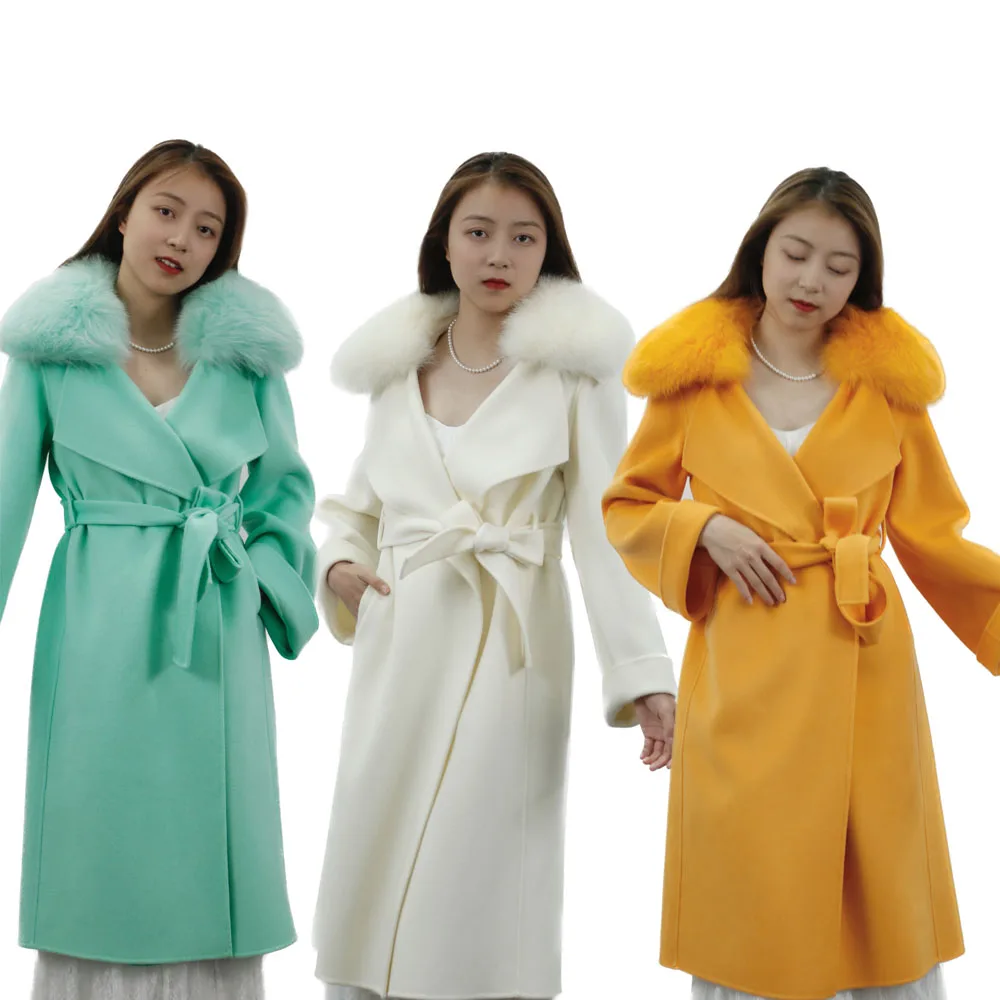 New Arrival 90% Wool 10% Cashmere Coat For Women With Fox Fur Collar