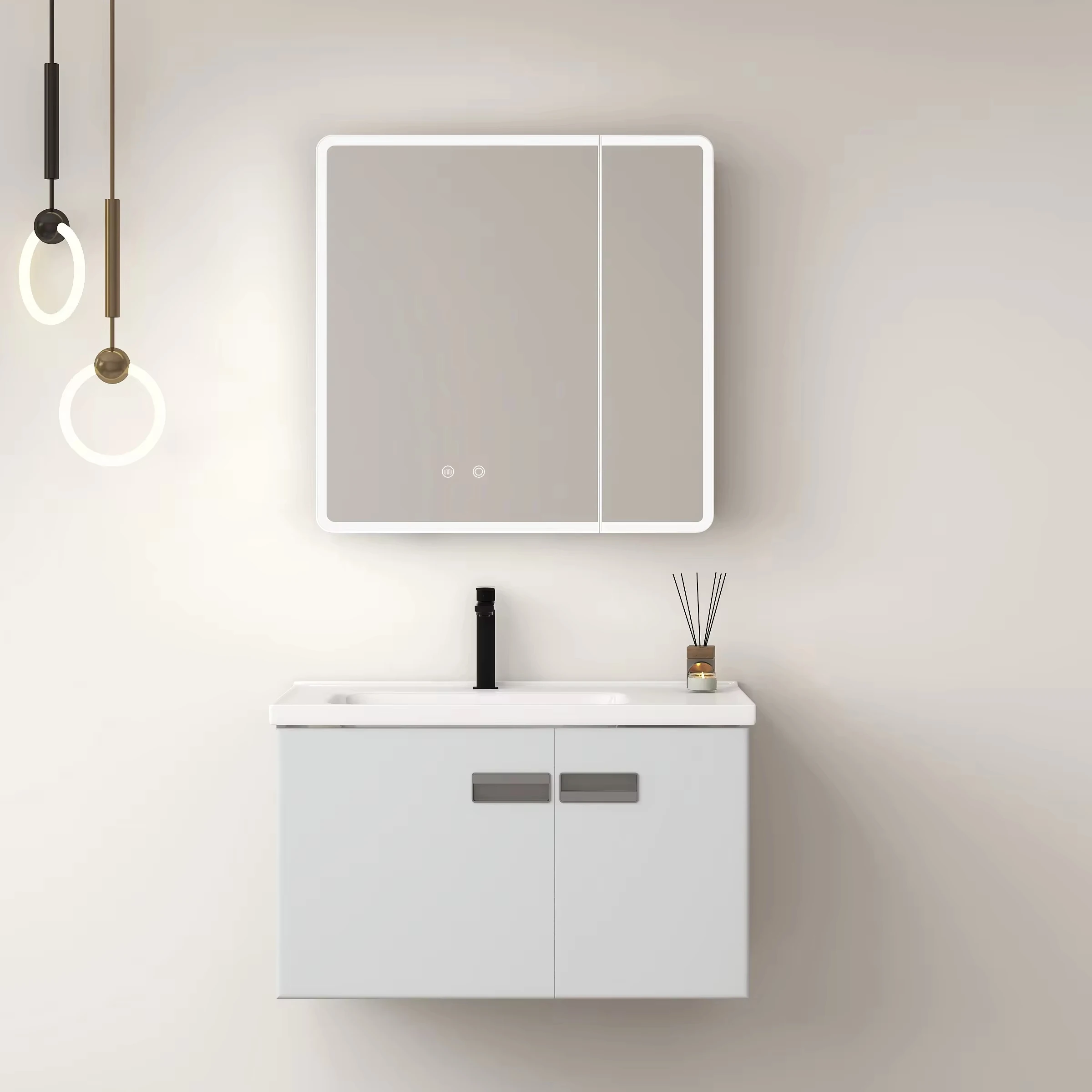 Contemporary Luxury Wall Mount Washbasin Cabinet Sanitary Ware Bathroom Floating Vanity with Ceramic Sink Waterproof Modern 3002