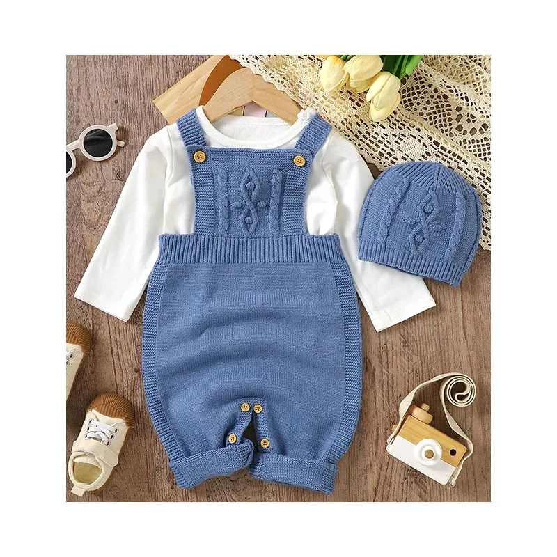 Baby Romper Fall Autumn Winter Toddler Knit Clothes New Born Baby Knit Jumpsuit with Hat