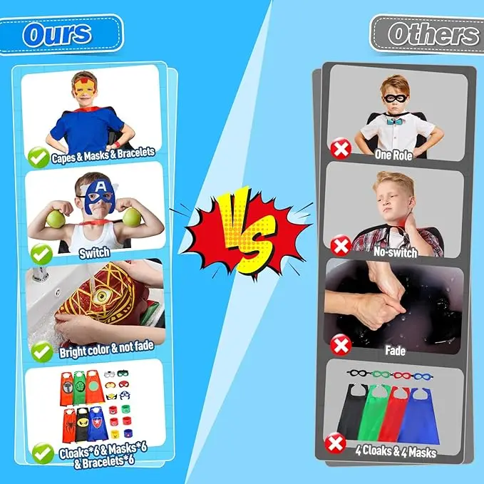 Superhero Costume Capes with Masks and Bracelets Indoor and Outdoor Toys for Kids