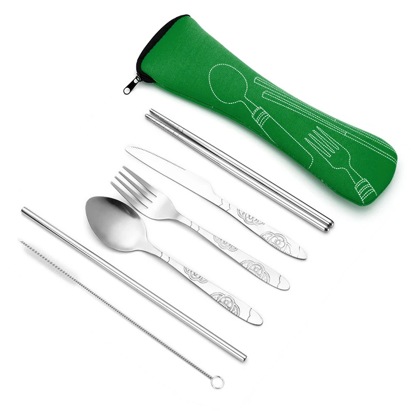 SS Stainless Steel Travel Cutlery Set with Camping Bag Case