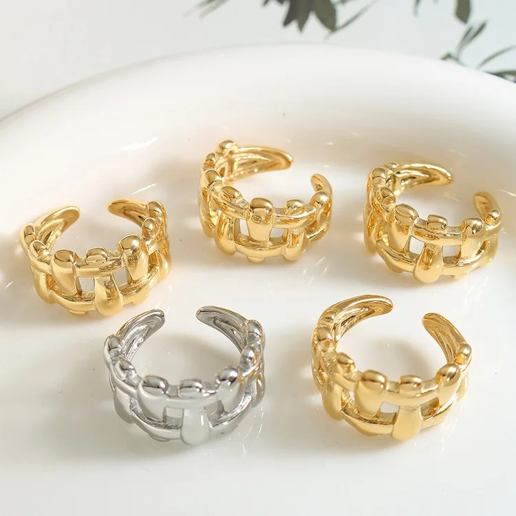 Statement Metal 18k Gold Plated Trendy Ring Waterproof Jewelry 316l Stainless Steel Chain Ring
