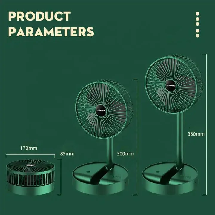 3 Gear Portable Fan Usb Rechargeable Foldable Telescopic Fan Mini Folding Telescopic Low Noise Fan for Outdoor Household office