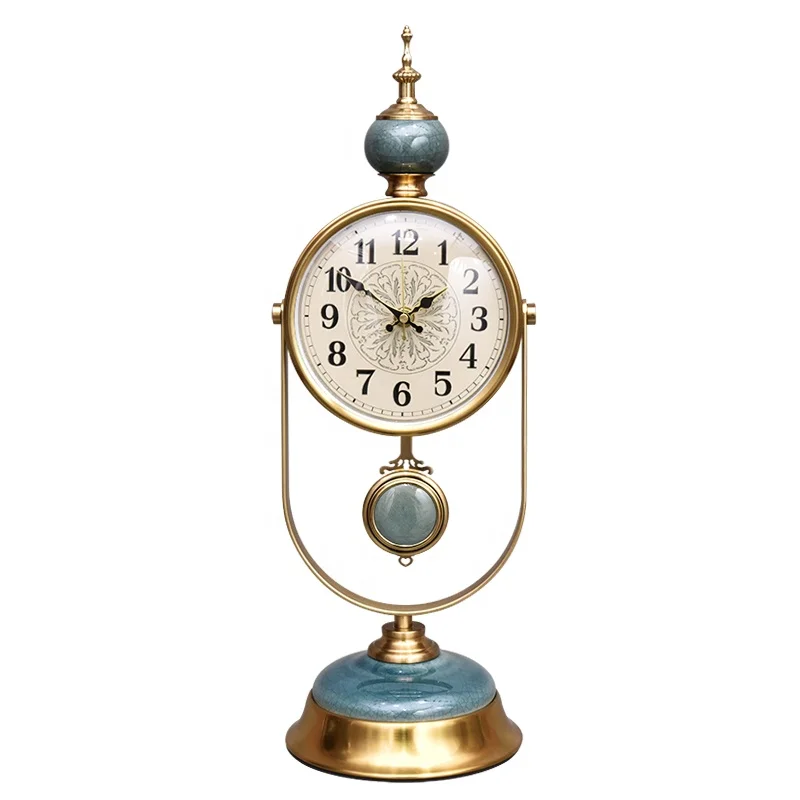 8 inch living room fashionable retro desk clock American antique gold-plated ceramic swing desktop modern simple desk clock