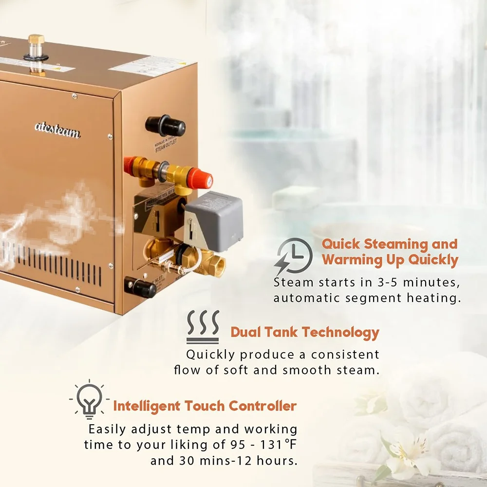 Atcsteam 8kw Electric Stainless Steel  Sauna Steam Generator with AT-86 Touch Screen Controller