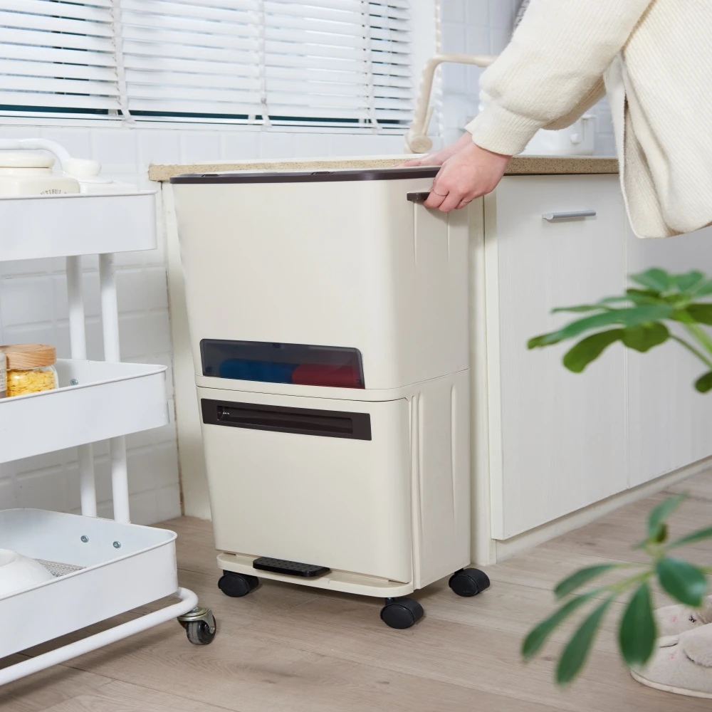 
Kitchen 3 Compartments Dry And Wet Trash Cans Indoor Recycling Cans 