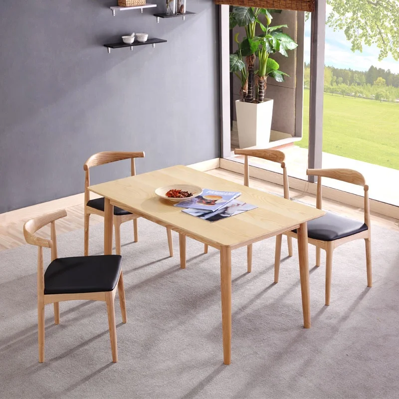 Combination Modern Hans Wegner PU Leather Wooden Frame Dining Restaurant OX Horn Chair