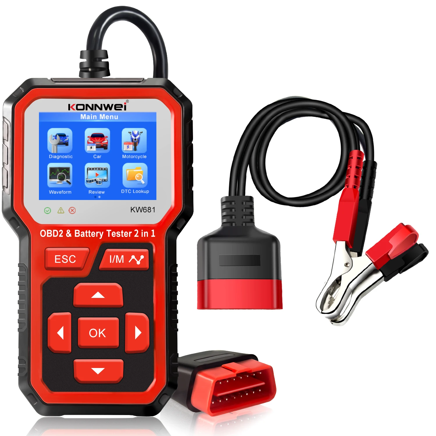 KONNWEI KW681 OBD Car Motorcycle Battery Tester OBDII Diagnostic Scanner 6V 12V Truck Bus Car Code Reader OBDII Tool Detector