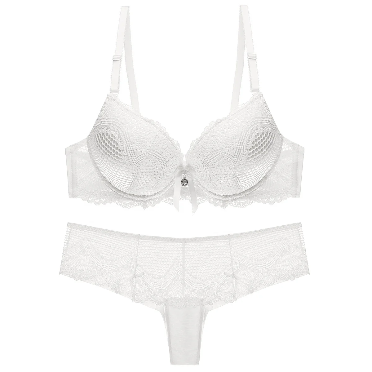 French Style Sexy Mature Plus Size Bra Women Underwear Lingerie Set Push Up Padded Embroidered Hot Lace Bra And Thong Sets