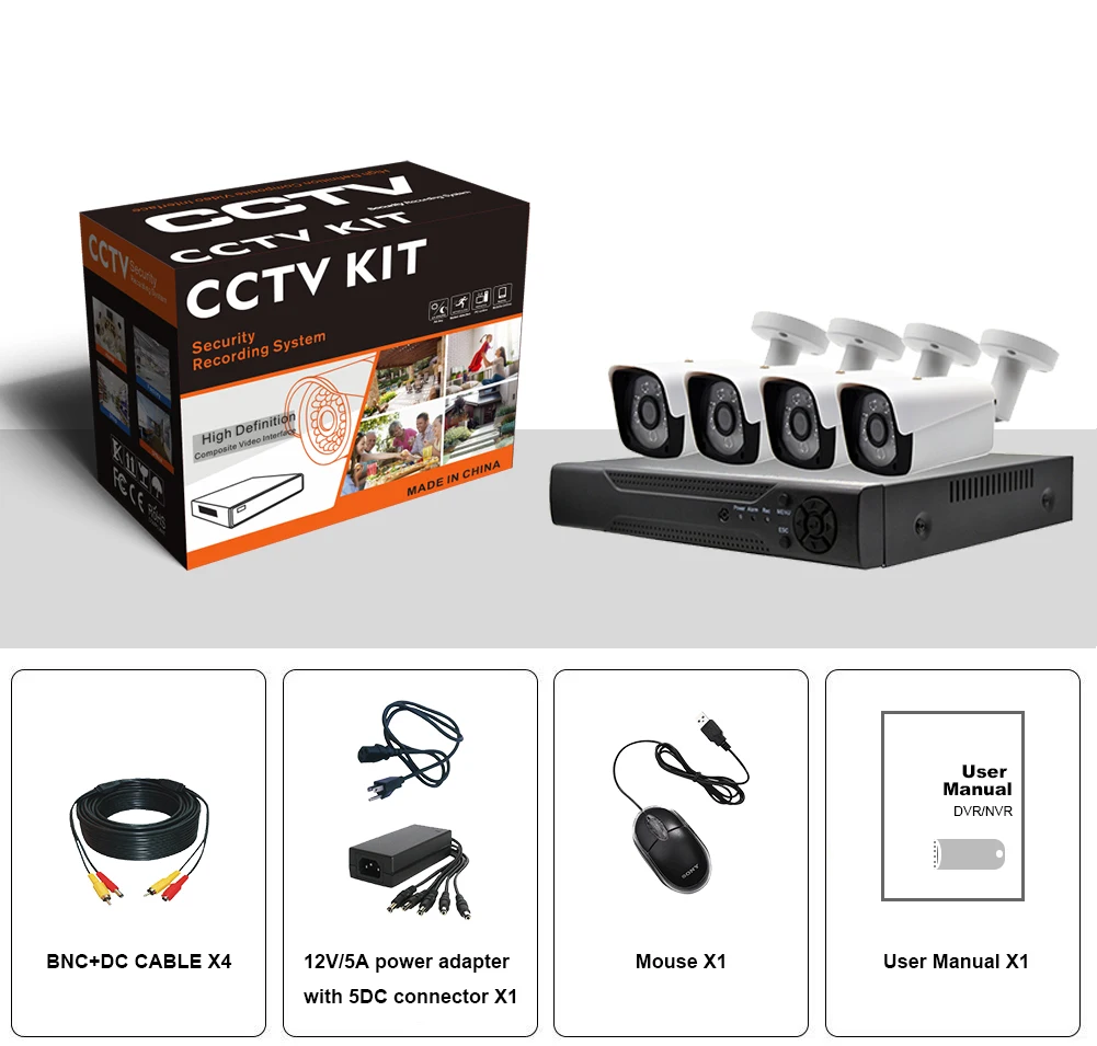 1080P 2MP 4CH Outdoor ahd kit 4ch face detection H.265 DVR kit