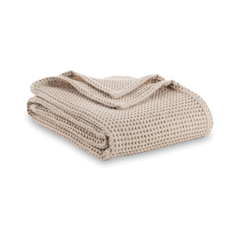 Hot Sale 100% Organic Cotton Fringe Waffle Knit Blanket Breathable Baby Swaddling Receiving Blankets with Tassel Trim