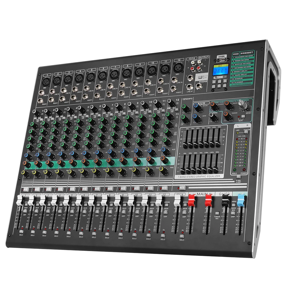 Biner DX12C горячая Распродажа Встроенные 16 типов цифровых эффектов микшерная консоль для сцены свадьбы профессиональный аудио