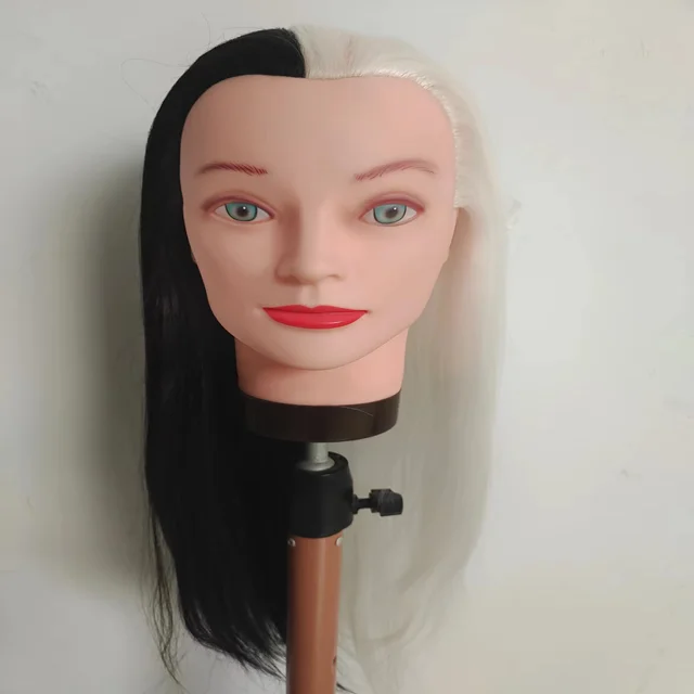 100% Real Human Hair Mannequin Head Hairdresser Practice Cosmetology Manikin Doll Heads The hair color is black and white
