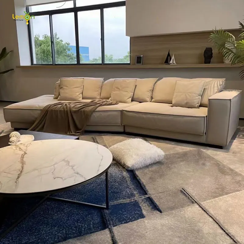 Luxury home nubuck sofa set big size feather cushions living room sofas for villa