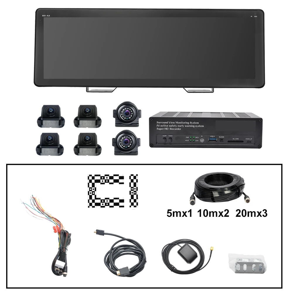 PJAUTO AI 360 AVM Surround View Safe Driving Assistance System with 6CH Support Collision Warning Pedestrian & Vehicle Detection