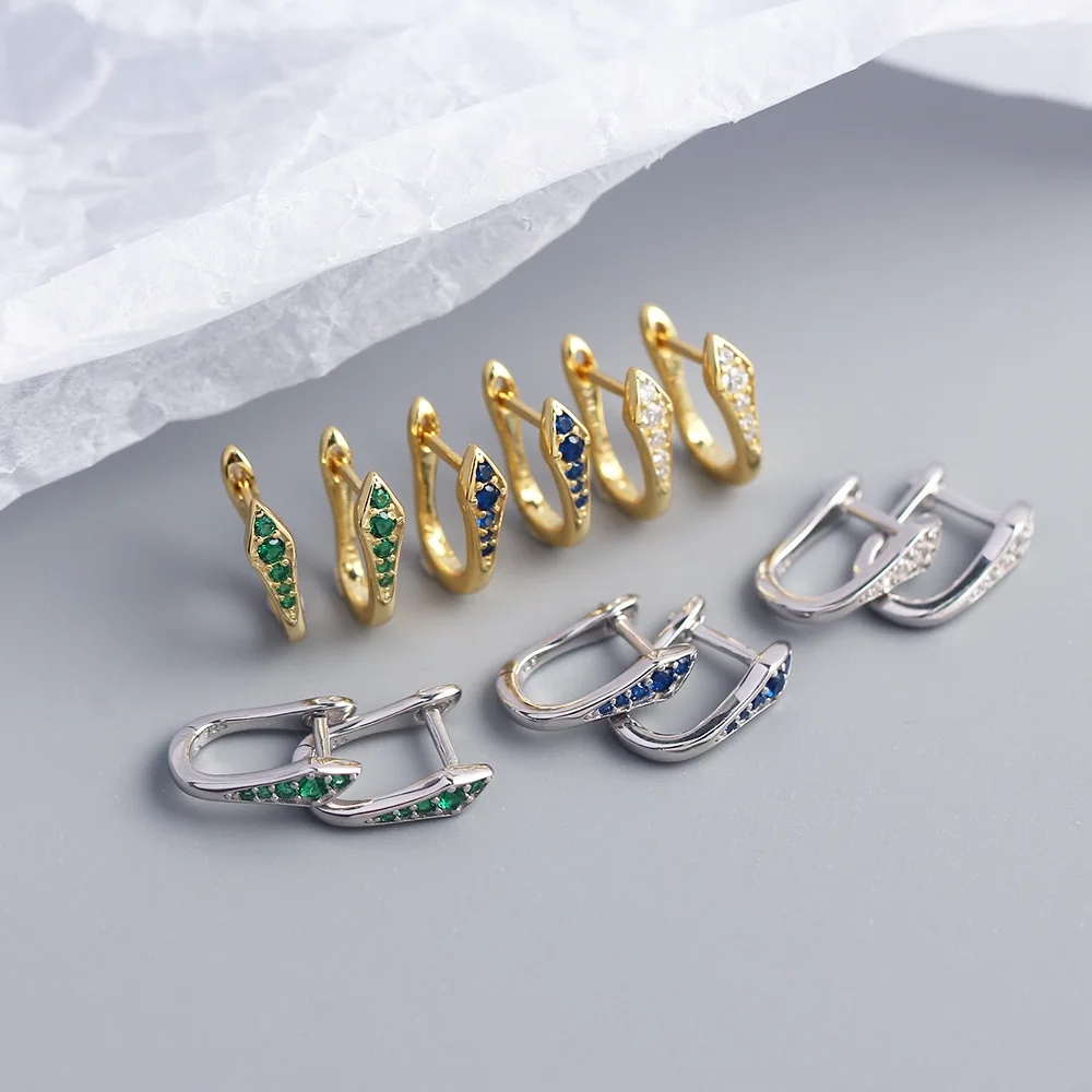 New Fashion High Quality S925 Sterling Silver Insert Colored U-type Zircon Metal Wind Versatile Hoop Earring For