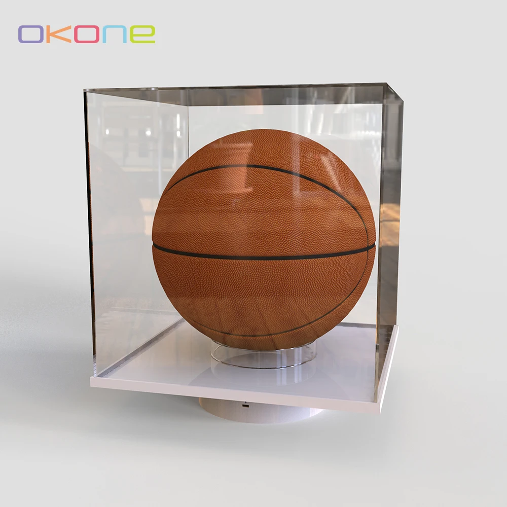 Factory Custom Electric Rotating Display Stand Clear Acrylic Dustproof Basketball Display Case