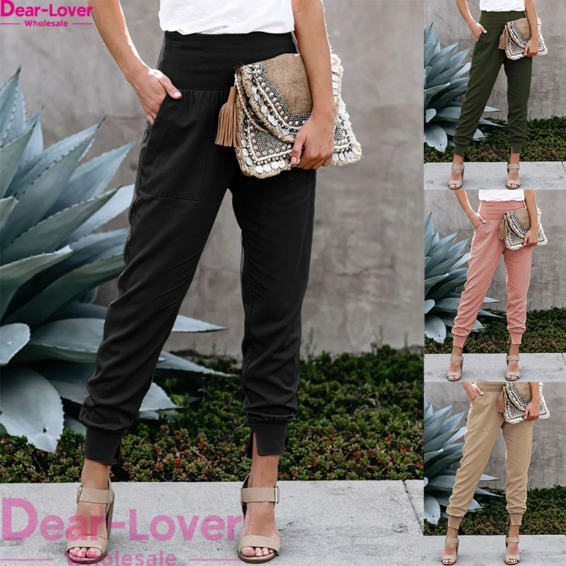 Dear-Lover Casual High Waist Trousers Women Black Pocketed Casual Joggers Pants