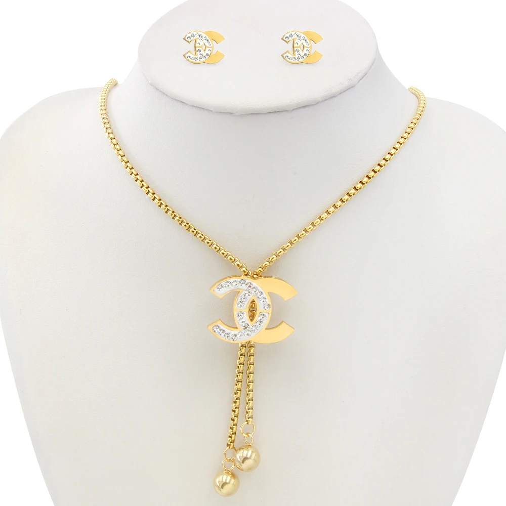 Gold Round Shaped Jewelry Set Fashion Stainless Steel Jewelry 2019 New Design Charm Jewelry Set Wholesale
