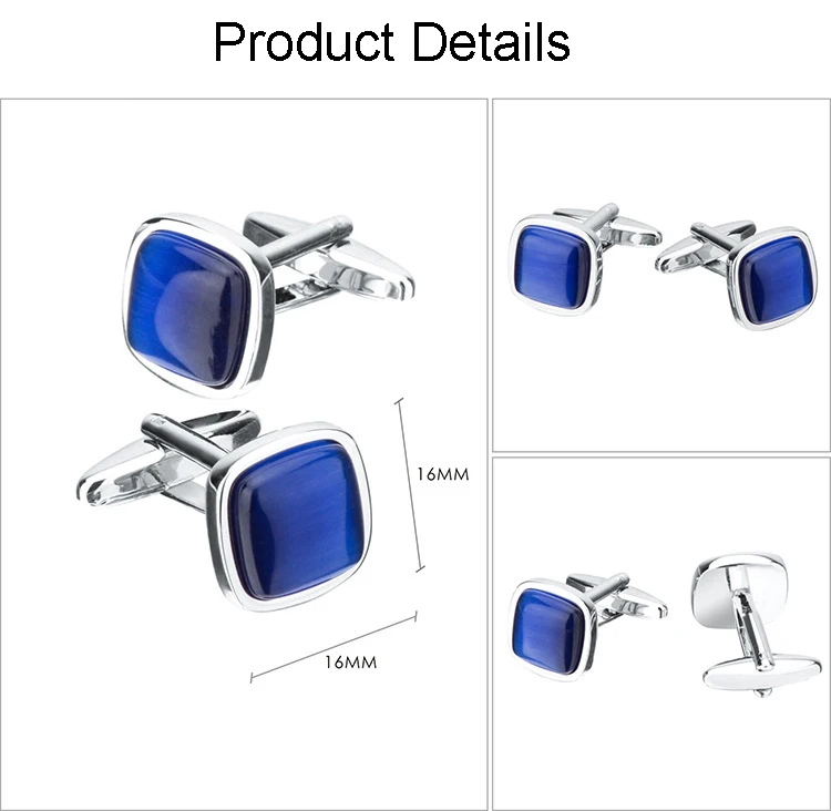 R.GEM. Wholesale Classical Cat Eye Suit Shirt Cufflinks for Men Luxury Blue Opal Cufflinks for Business Wedding