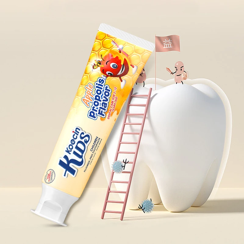 Best oral care children teeth whitening tooth paste apple propolis fruit flavored fluoride free toothpaste for kids