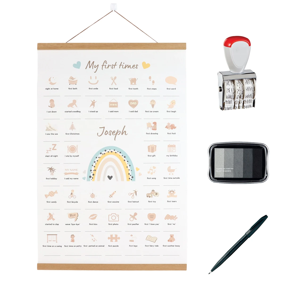 Fine finishes 16 x 24 in My First Times Baby poster gift Painting with wooden holder hanger Personalize with Dates