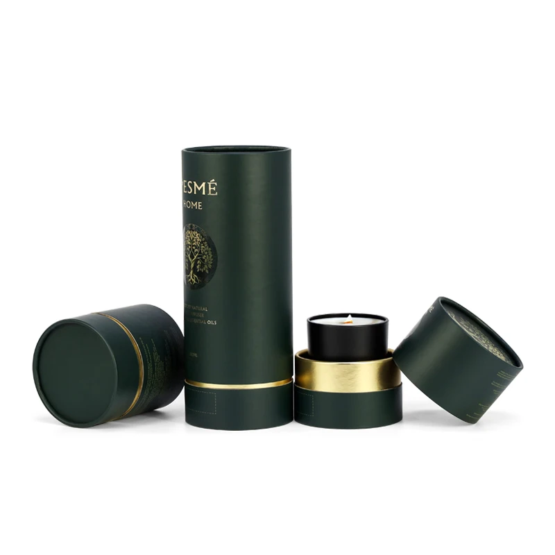 Custom hot stamping logo cardboard cylinder round paper box packaging tube for shampoo perfume face cream lotion with EVA foam