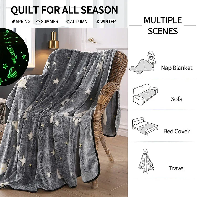 Custom Stars Pattern Soft Cozy Flannel Fleece Blankets 50 x 60 Inches Glow in The Dark Throw Blanket For Kids Boys Girls Gifts