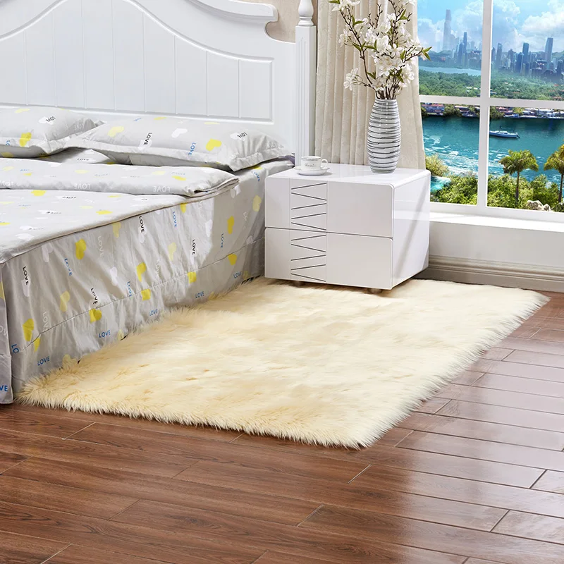 Wholesale Shaggy Soft Floor Area Carpet High quality rectangle fluffy tapetes faux fur rug for bedroom decoration