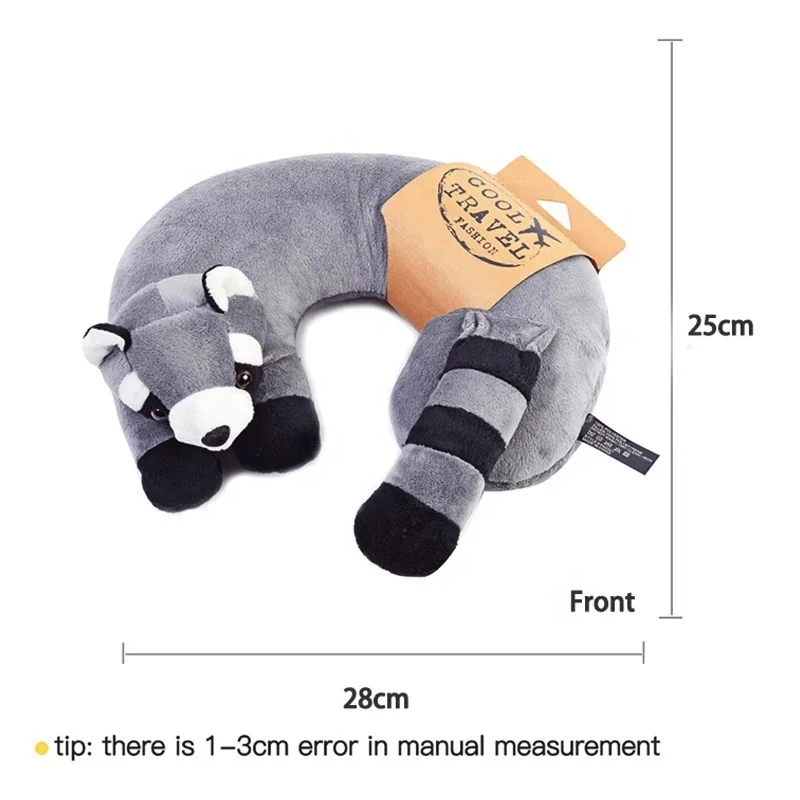 Cute Cartoon Raccoon Animal Cotton Plush U Shape Neck Pillow Travel Car Home Office Nap Animal Tiger Pillow Health Care Pillows