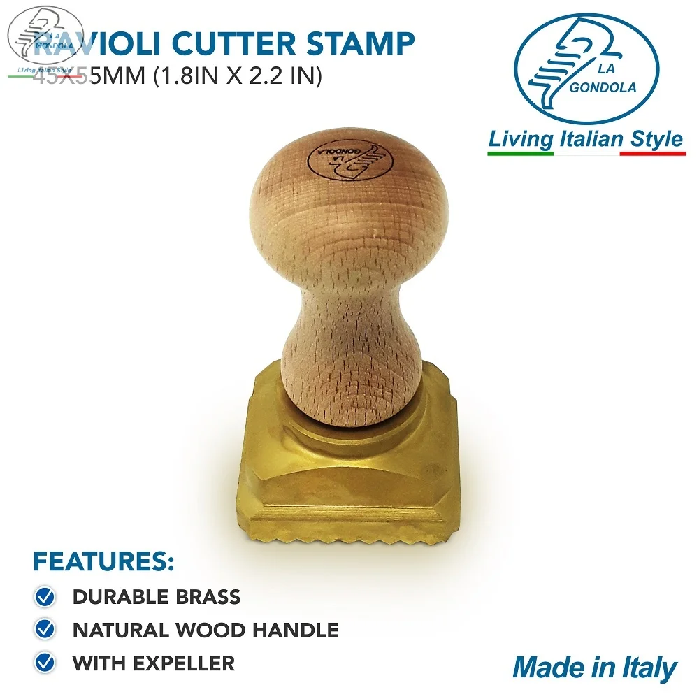 
Ravioli Cutter Square, Professional Ravioli Stamp in Brass and Natural Wood 45x 55 Mm 