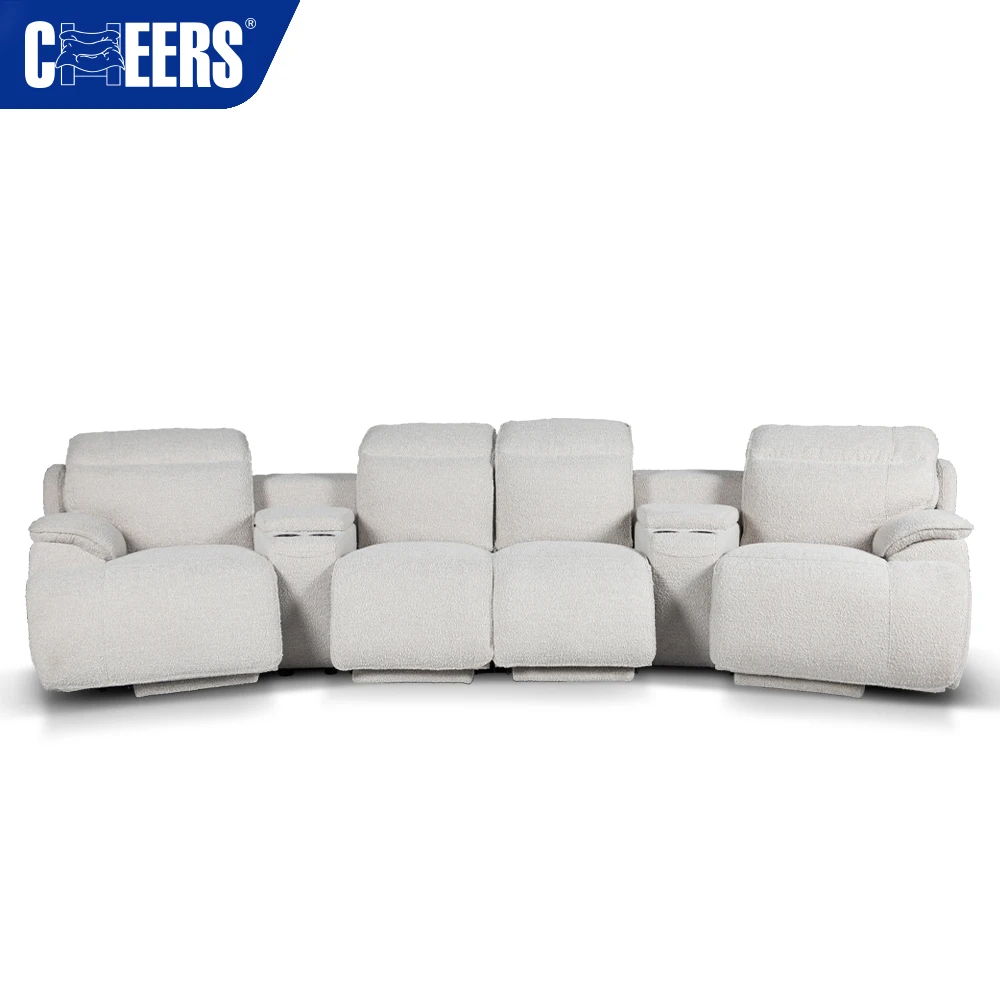 MANWAH CHEERS Power 4-Seater Modern Fabric Zero Gravity Sofa Set with Cup Holder and Storage Home Theater
