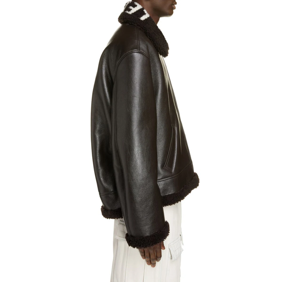 Winter Faux Leather Coat Furry Notch Lapel Sherpa Shearling Warm Brown Man Leather Jacket with Fur Collar Leather Jacket