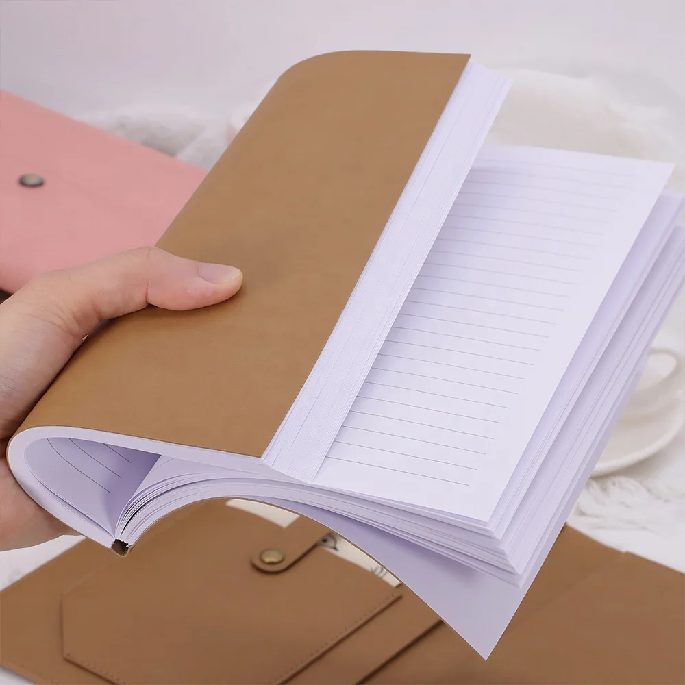 Custom PU Leather Handbag Notebook Tri- Folder Paper-bound Metal Clasp Closure Planner