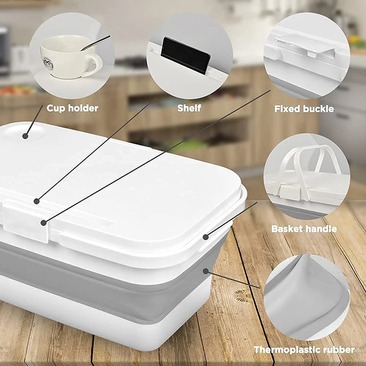 16L Camping Portable Folding Collapsible plastic picnic basket storage box with lid and handle