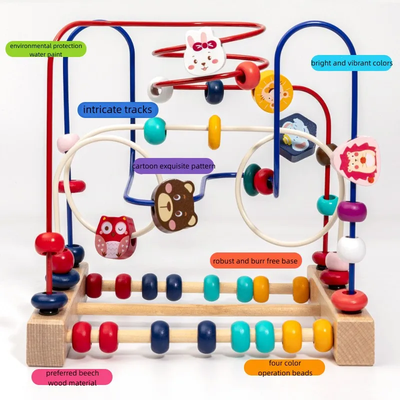 Wholesale Kids Wooden Fruit Bead Maze Activity Educational Puzzle Game Toy Roller Coaster Circle Funny Toys