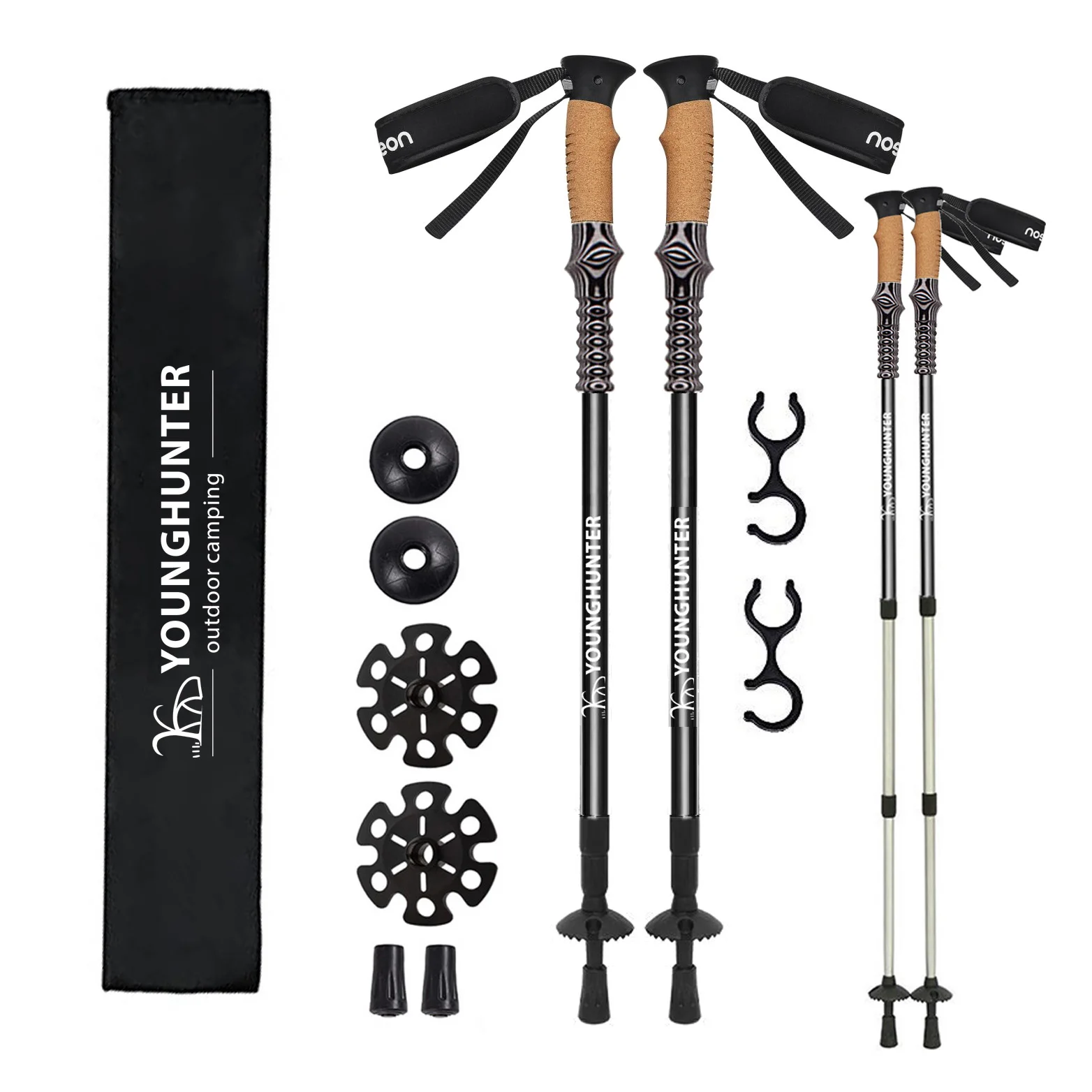 7075 Aviation Aluminum Nordic Walking Poles Stick Telescopic Outdoor Trekking Pole Walking Stick With Cork Handle Nylon Strap